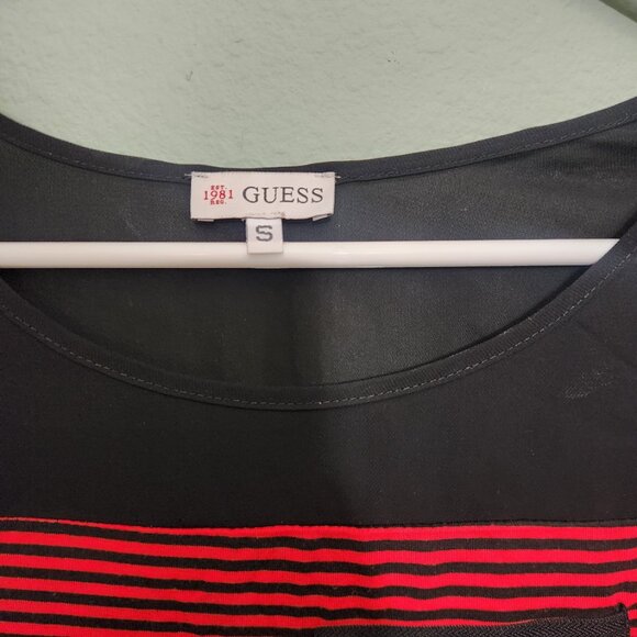 Guess Women Red Black Stripes With Sheer Top Combination Size S - Picture 3 of 6